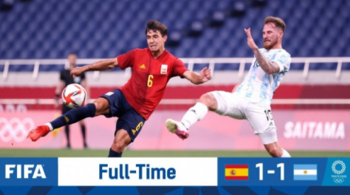 奧運男足-西班牙1-1阿根廷晉級淘汰賽梅里諾破門貝爾蒙特扳平